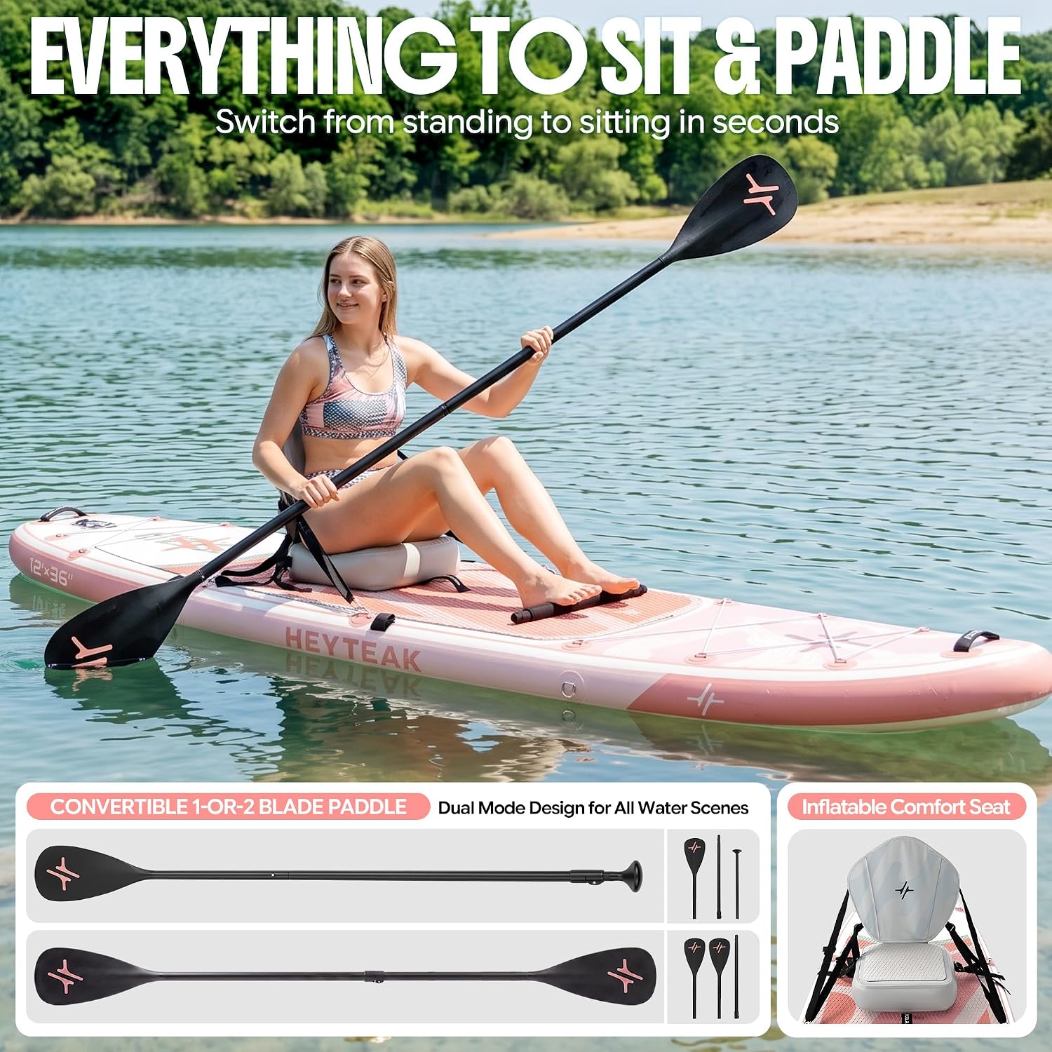 HeyTeak paddle board Floral Pink image 4