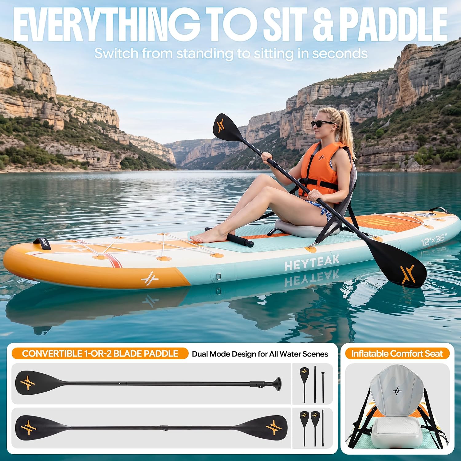 HeyTeak paddle board Retro Orange image 4